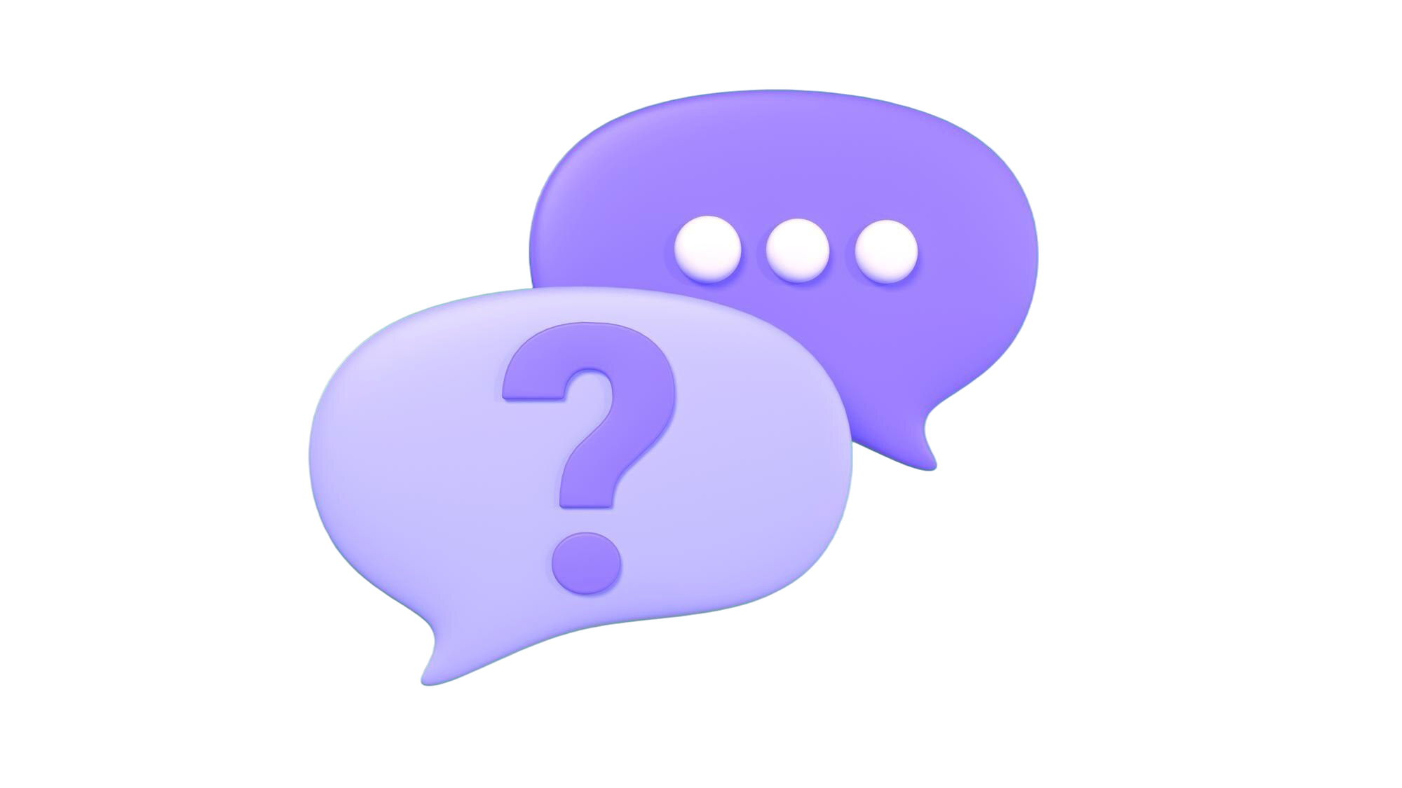 Icône 3D bulles de dialogue avec point d'interrogation illustrant la FAQ sur le Crédit Impôt Innovation : éligibilité, complexité, rémunération au succès