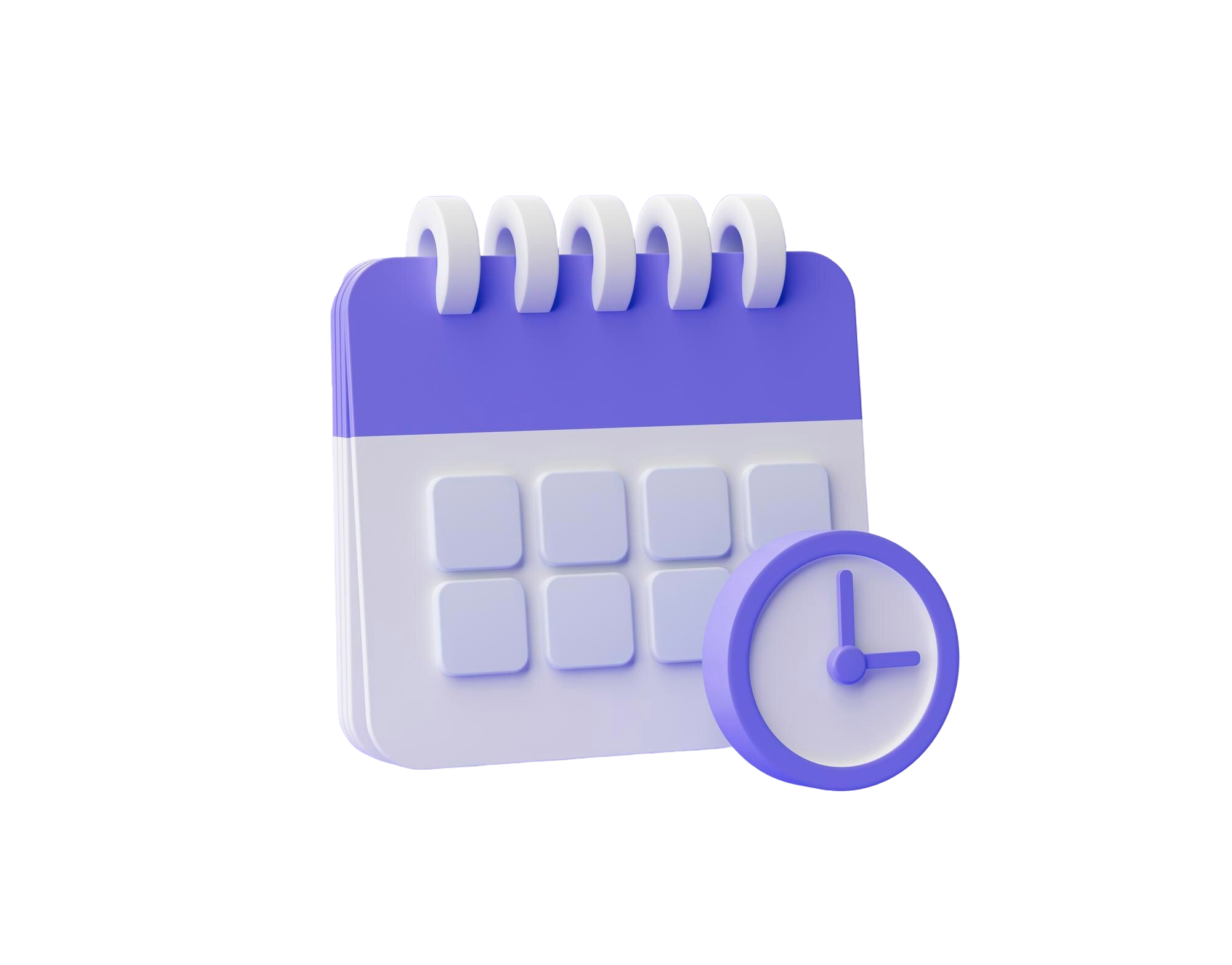 Icône 3D calendrier et horloge violet illustrant la déclaration annuelle du Crédit Impôt Innovation et l'importance d'un suivi régulier des dépenses éligibles