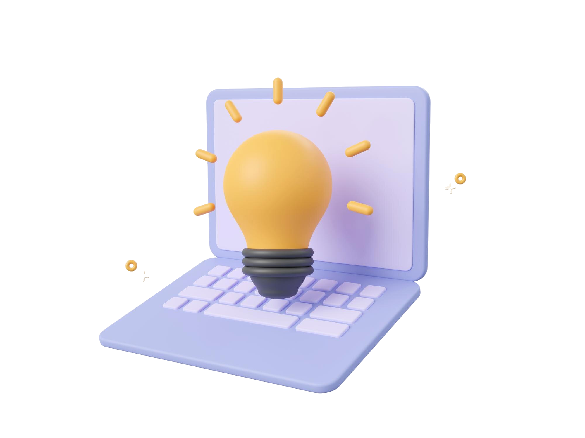 Icône 3D ordinateur et ampoule illustrant les projets digitaux innovants éligibles au Crédit Impôt Innovation : SaaS, IA, applications métier