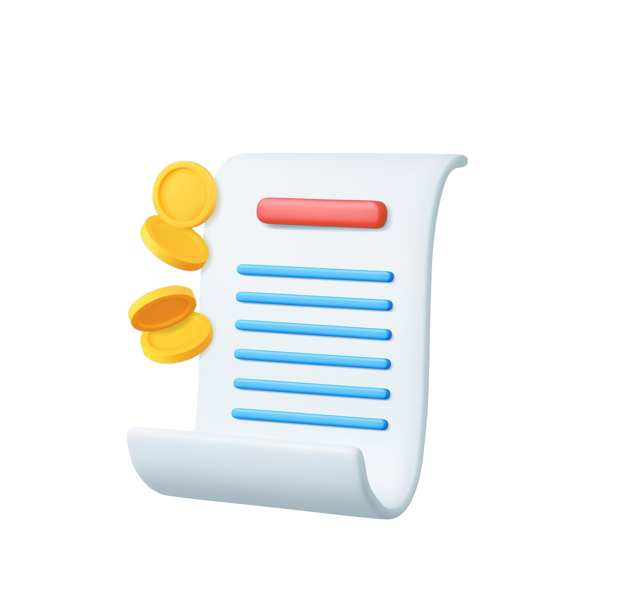 Icône 3D facture et pièces illustrant la déclaration des dépenses éligibles au Crédit Impôt Innovation pour les PME innovantes